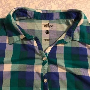 💚💙Green&Blue Plaid Sleeveless Collared Top💙💚